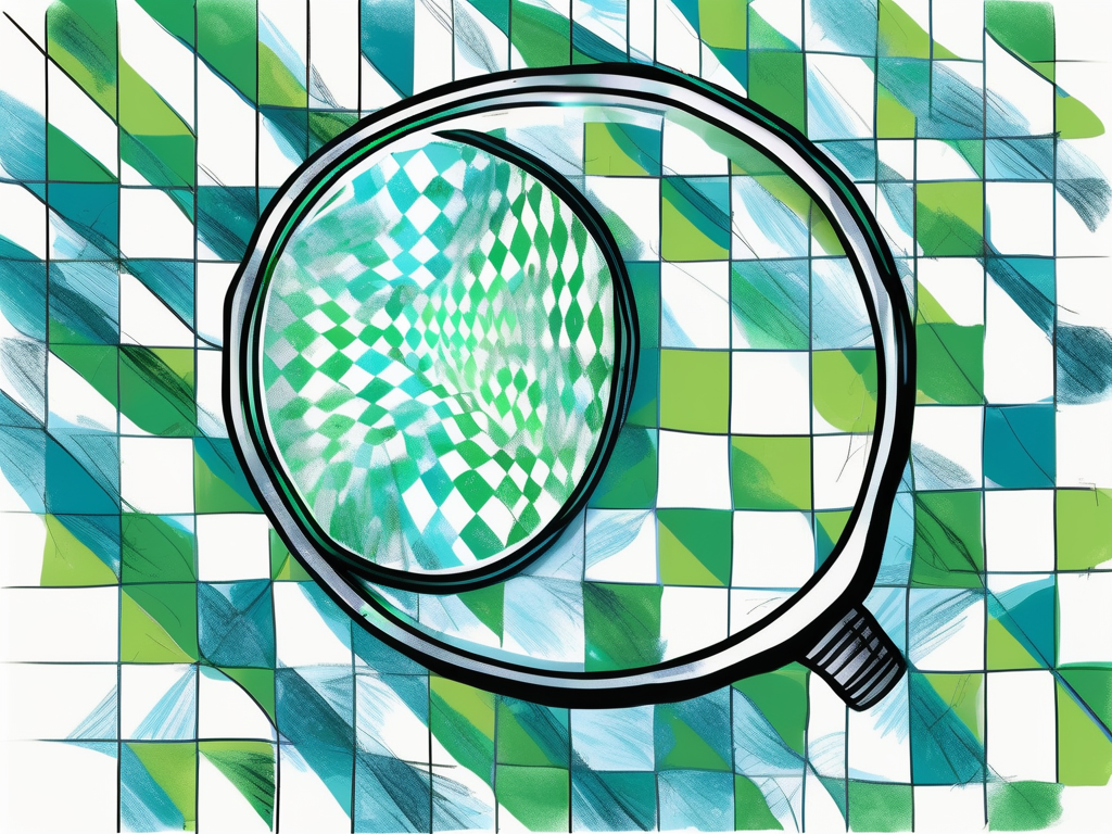 Abstract illustration of a magnifying glass over a checkered pattern, symbolizing analysis and exploration in user research.